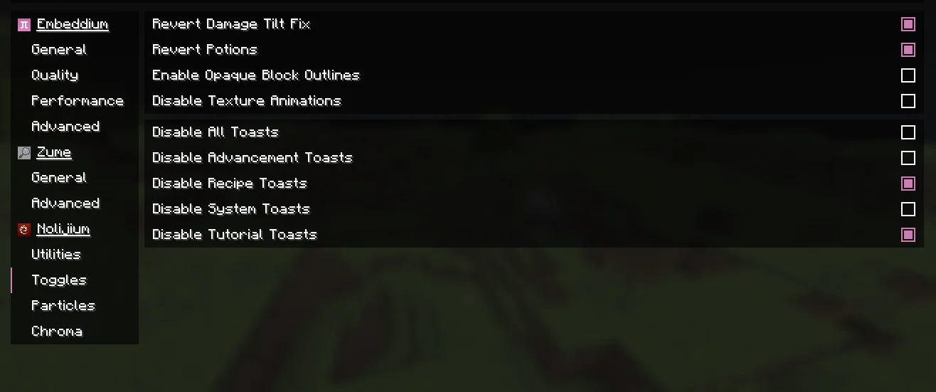 Мод Nolijium: Интеграция с Embeddium