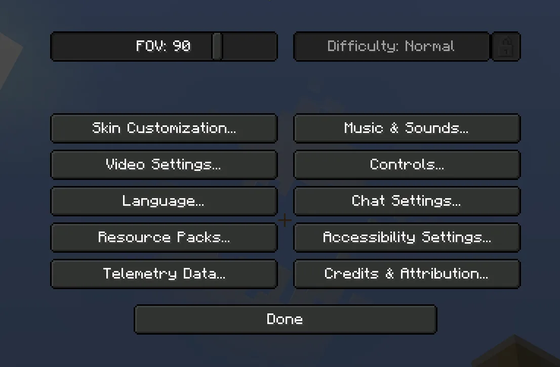 settings menu