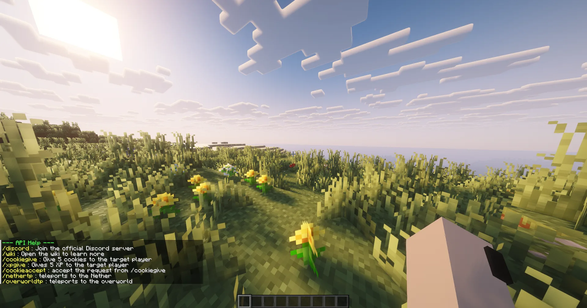 Скриншот команды /helpapi в моде CobbleAPI для Minecraft.