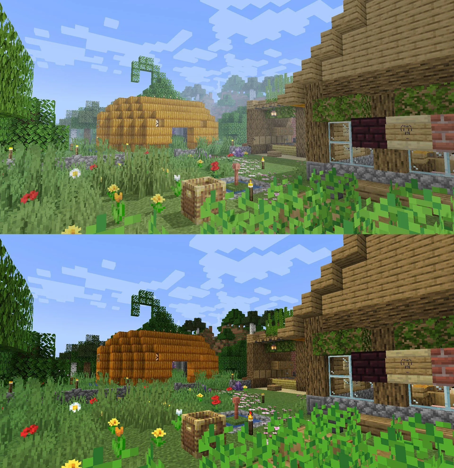 Сравнение ванильного мира с туманом в шейдере Ecos.