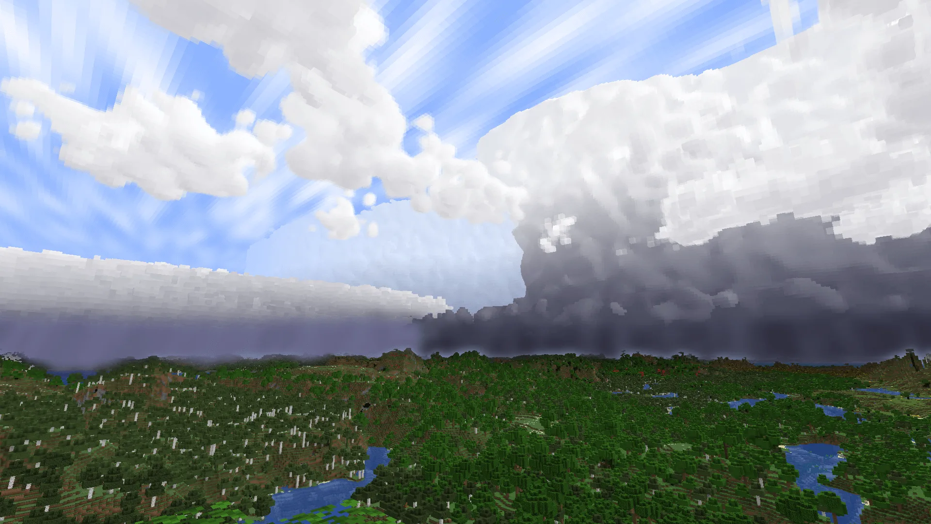 Два типа облаков: слоистое и кучево-дождевое в Minecraft.