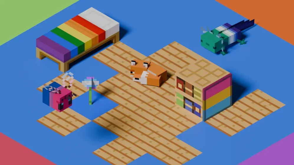 Баннер Pride Bones с демонстрацией элементов текстурпака на цветном фоне