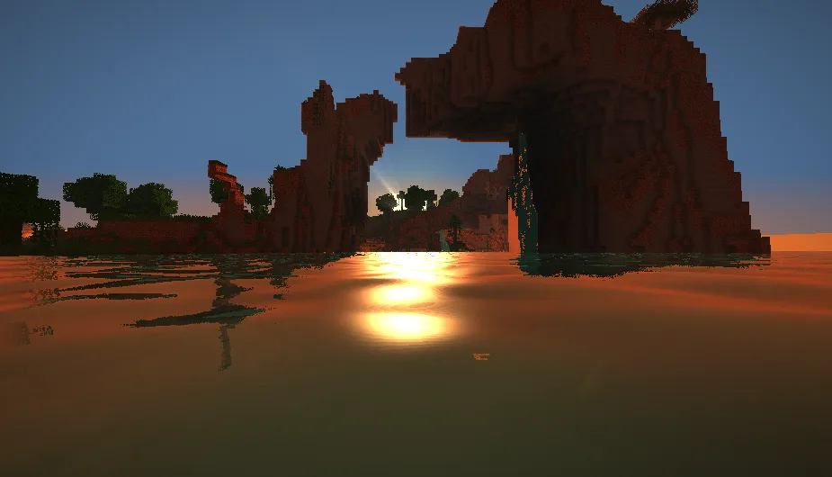 Отражение солнца и лучи в воде, шейдер-пак LiteMc