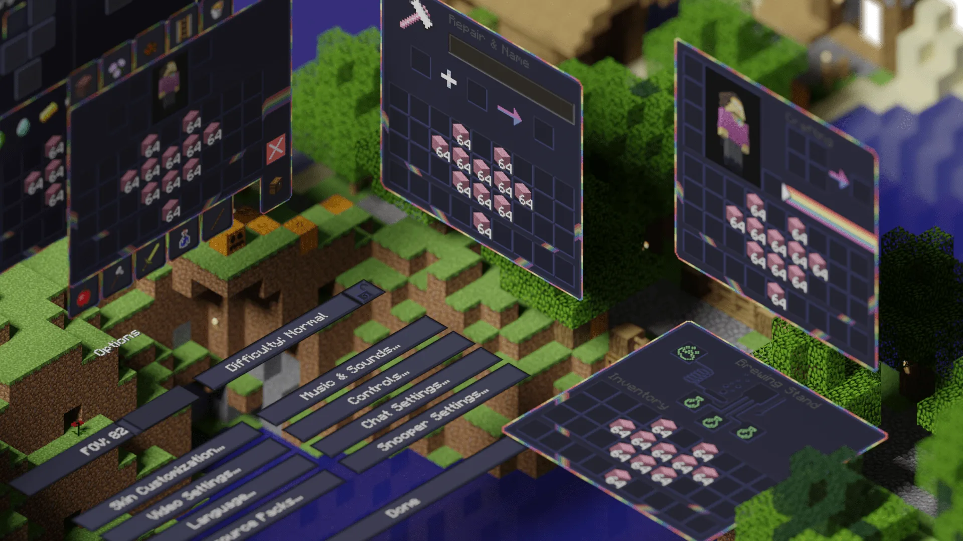 Баннер Pride GUI Legacy с демонстрацией игровых меню с измененными текстурами.