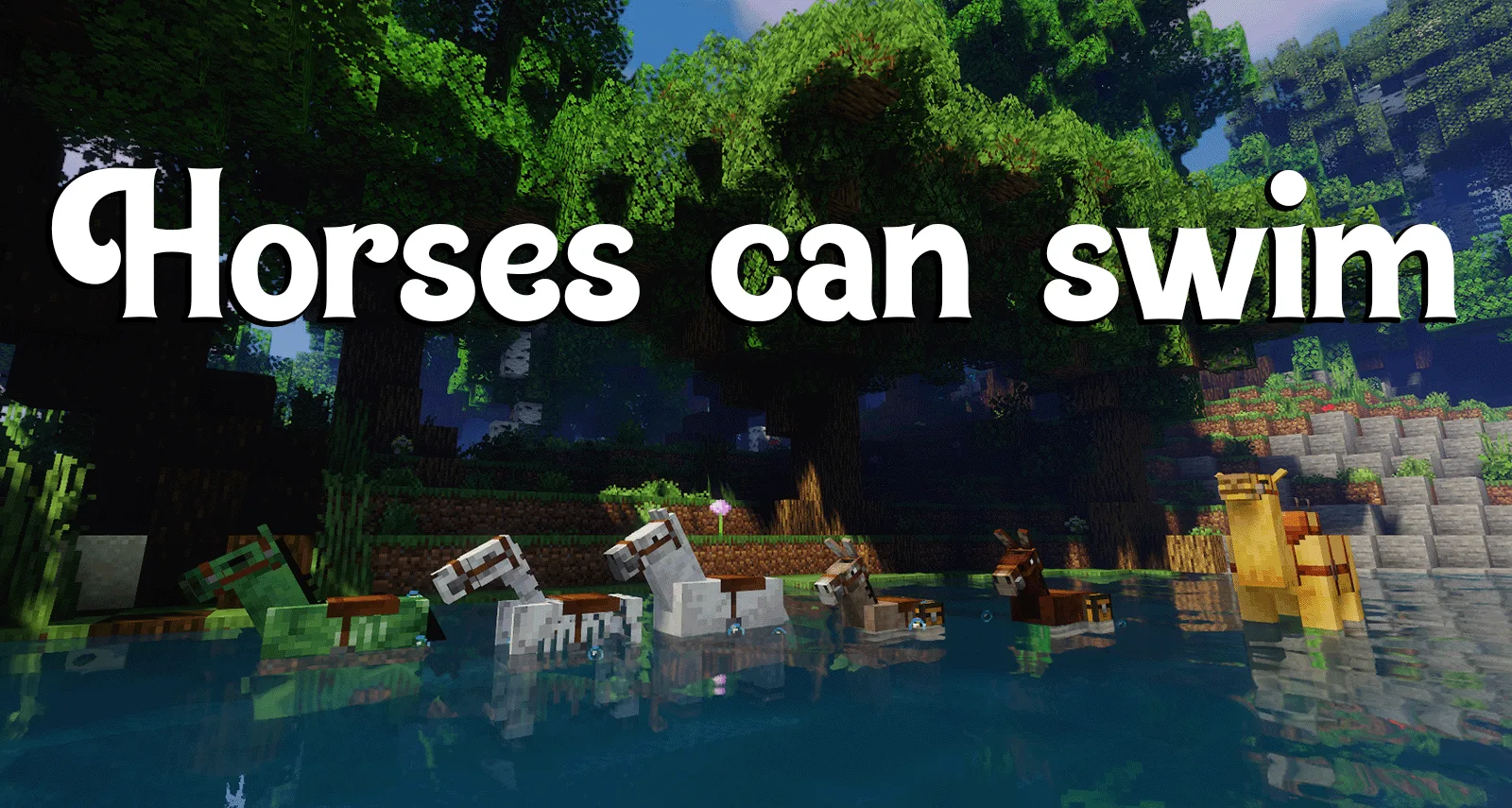 Превью мода Horses can Float с изображением летающей лошади в Minecraft.