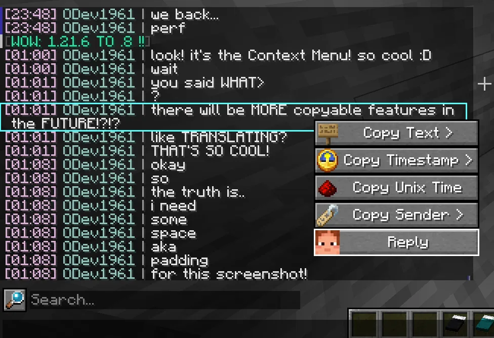 Контекстное меню, появляющееся при нажатии правой кнопкой мыши на сообщение в чате.