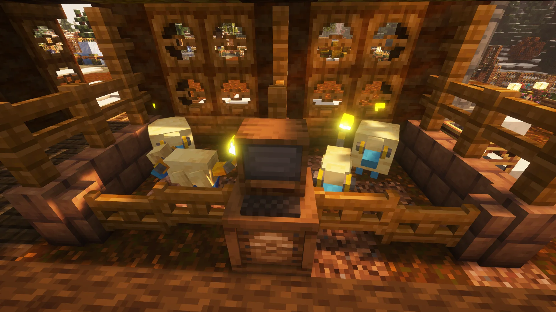 Покемоны на пастбище в моде Cobblemon для Minecraft.