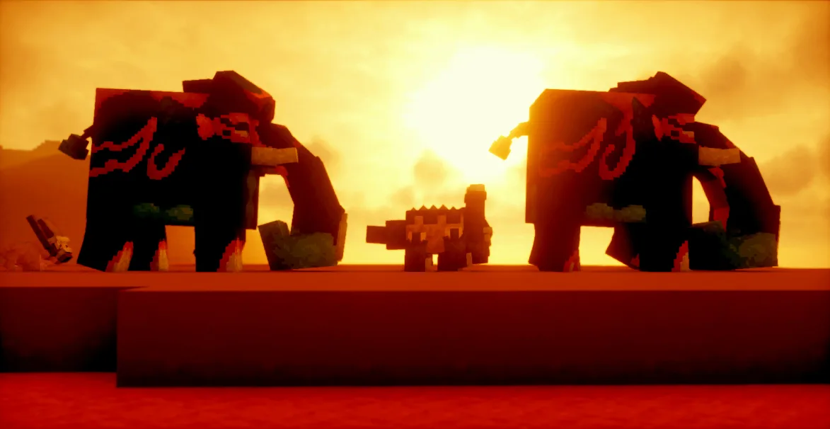 3D-модель покемона Copperajah в стиле Minecraft.