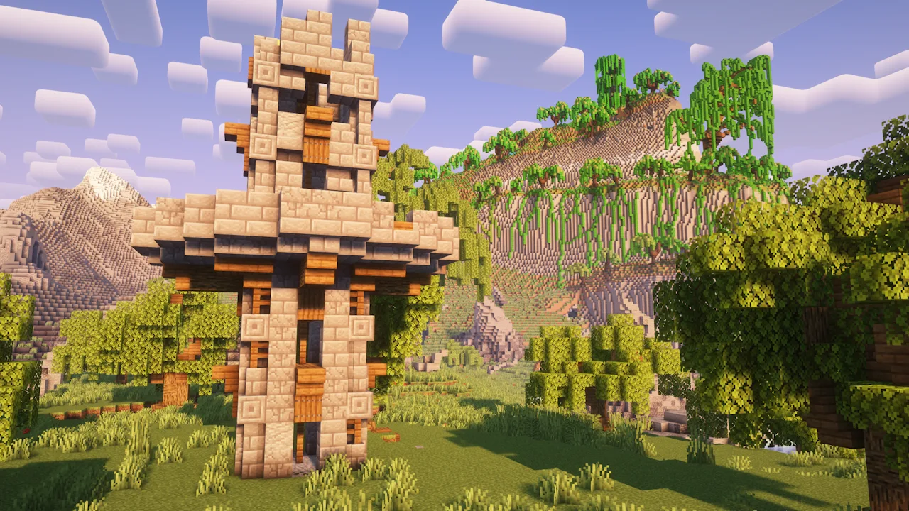 Башня в умеренном биоме из мода Cobblemon.