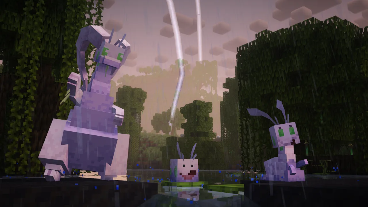 Семья покемонов Гуми в Minecraft (мод Cobblemon).