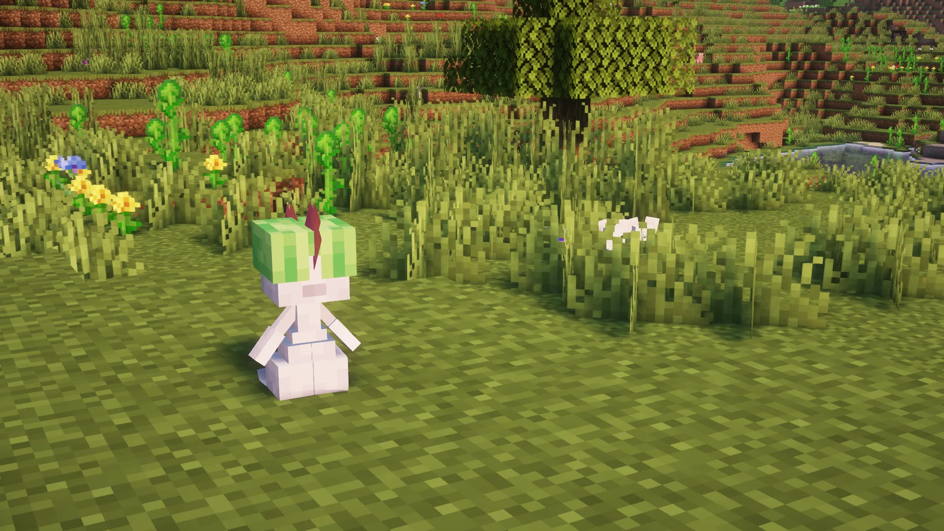 3D-модель покемона Ральтс в стиле Minecraft.