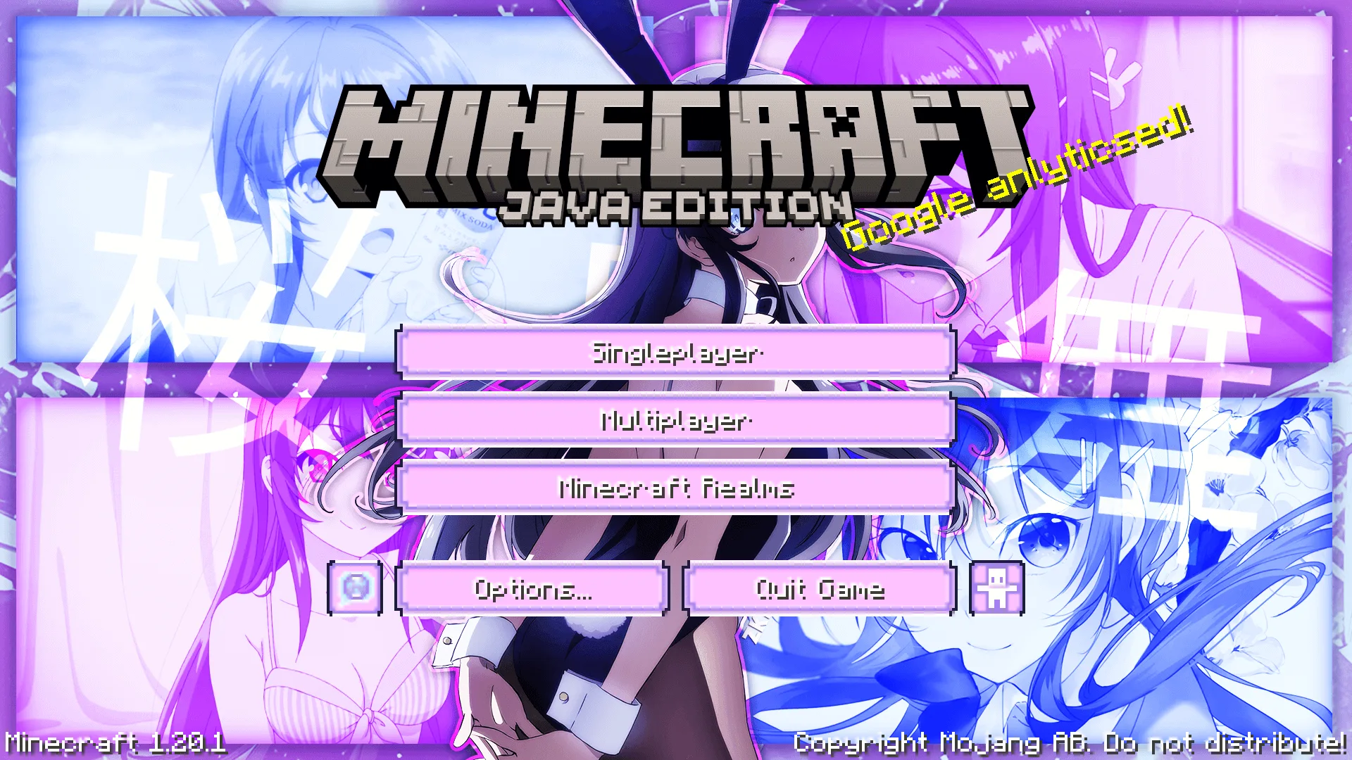 Главное меню Minecraft с элементами интерфейса из тематики аниме Rascal Does Not Dream.