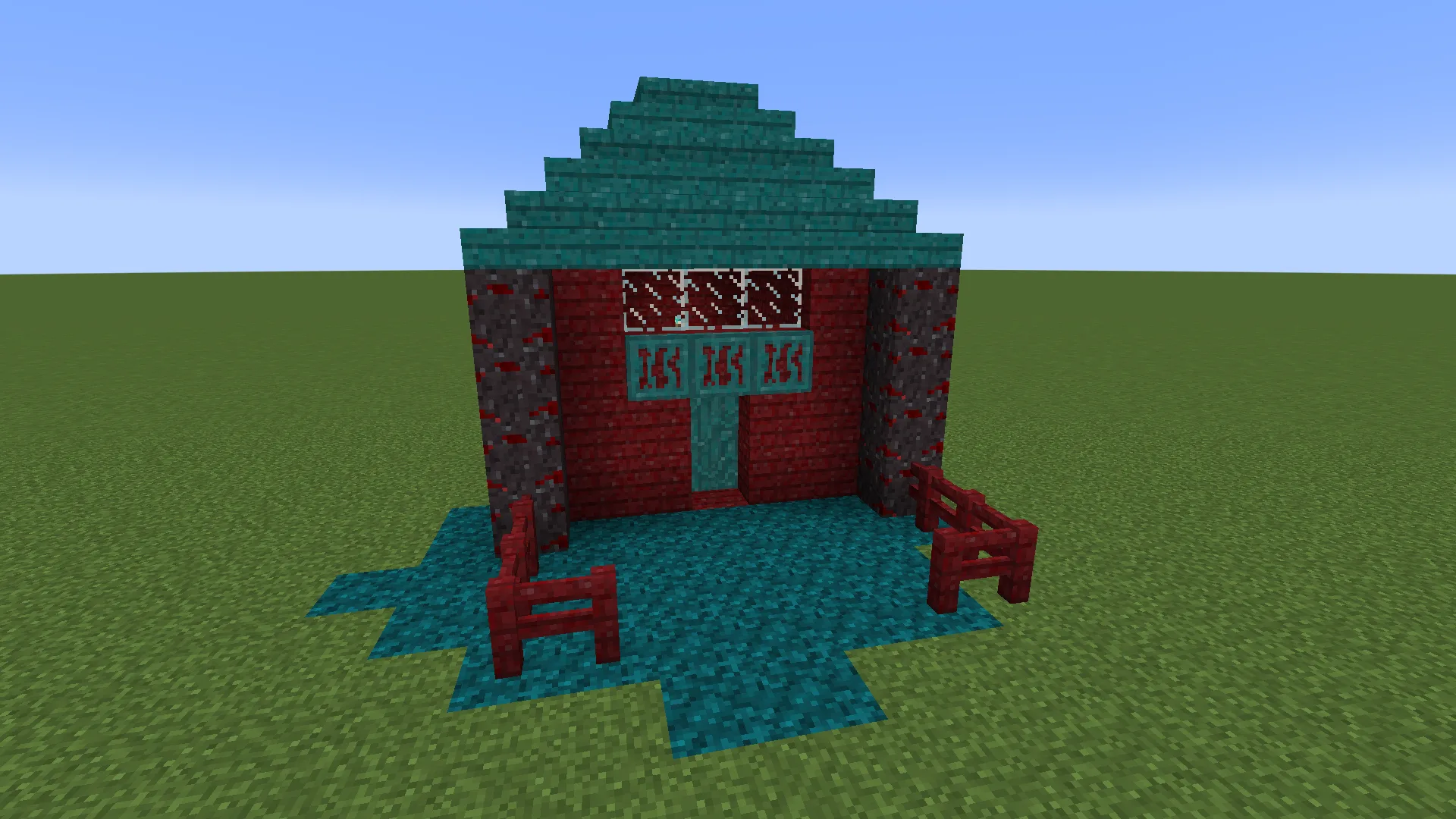 Дом из багровых и искаженных блоков в стиле Programmer Nether