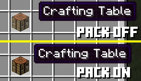 Сравнение стандартного выделения слотов инвентаря Minecraft с улучшенной версией мода Clearer Slot Highlight.