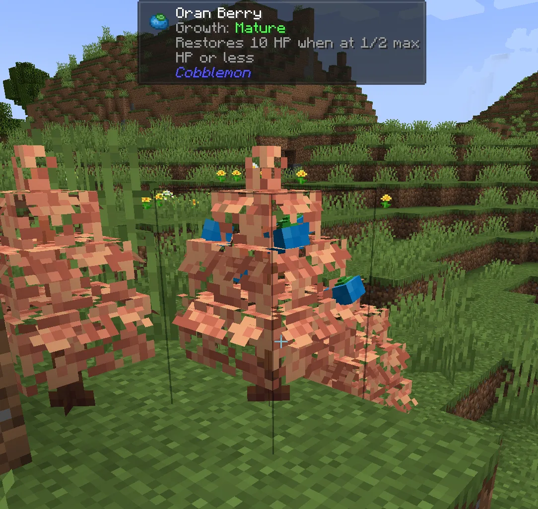Интерфейс Minecraft с отображением описания эффектов ягод в моде Cobblemon Integrations.