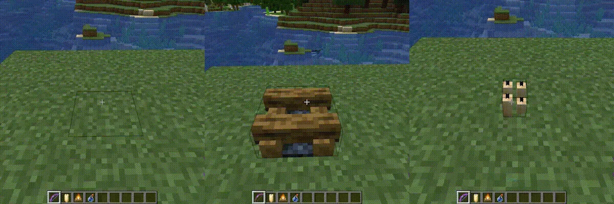 Скриншот из Minecraft: огненные стрелы поджигают блоки.