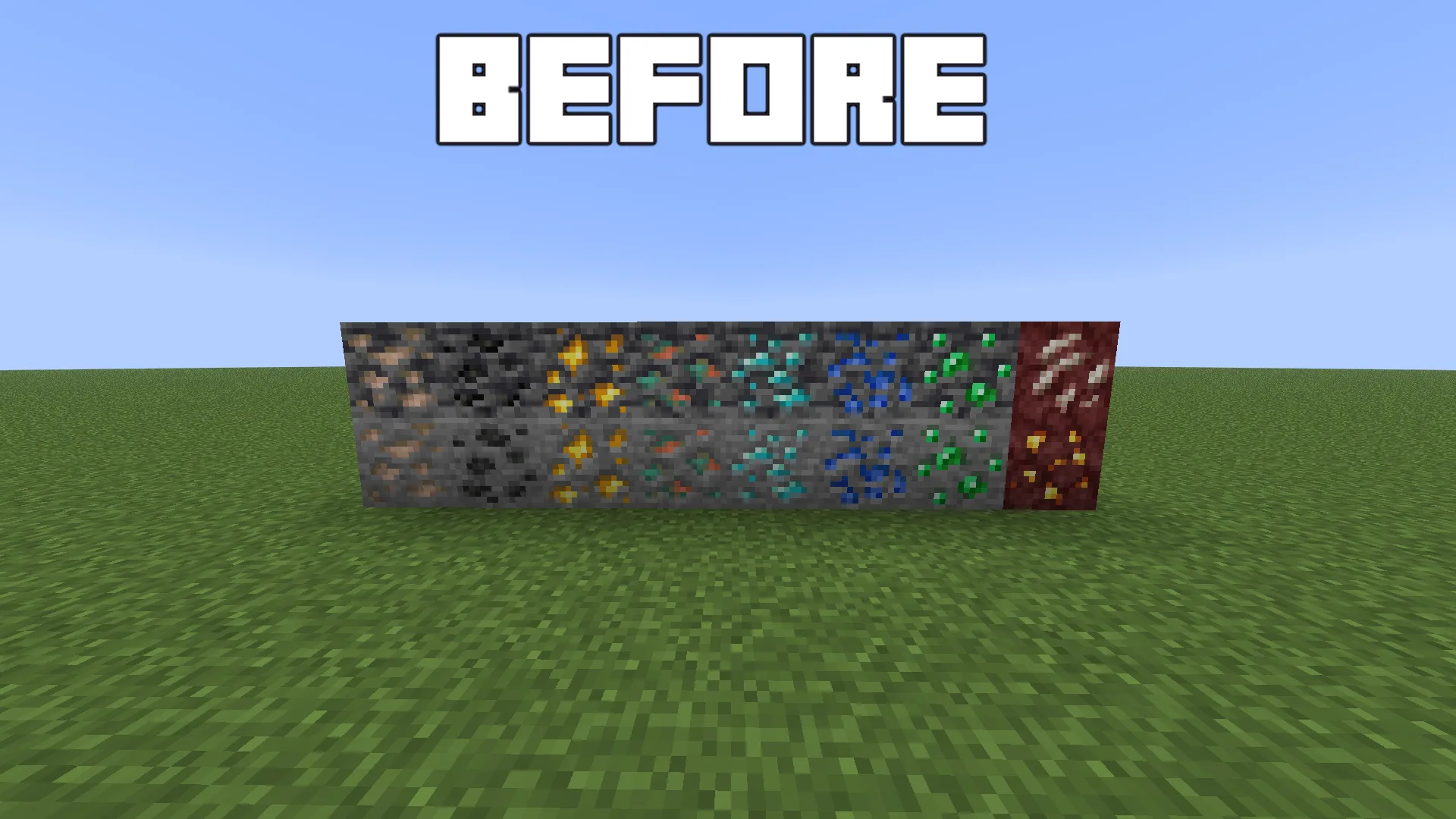 Стандартные текстуры руд в Minecraft до установки ресурс-пака Complex Ore