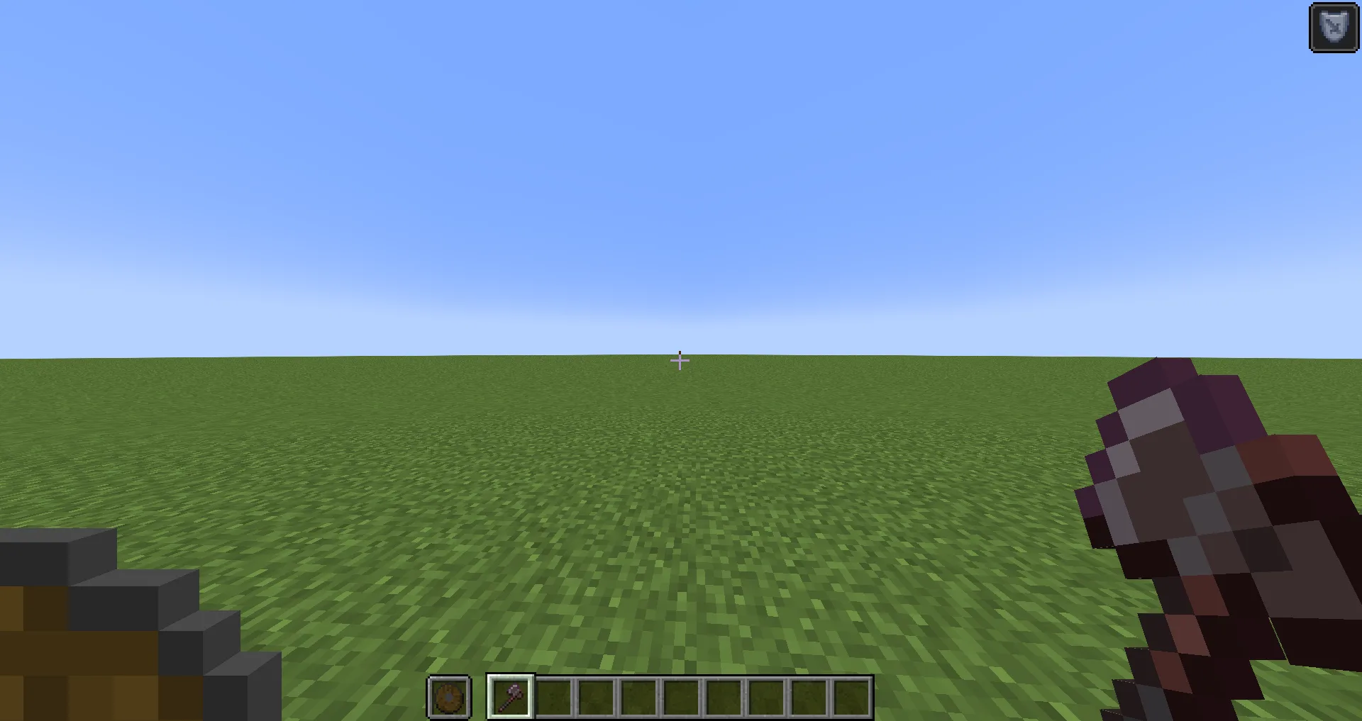 Вид от первого лица на круглые щиты в Minecraft.