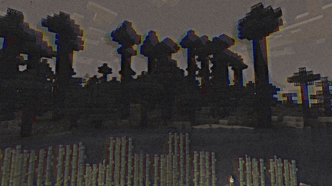 Warped Memory: Ночной пейзаж в Minecraft.