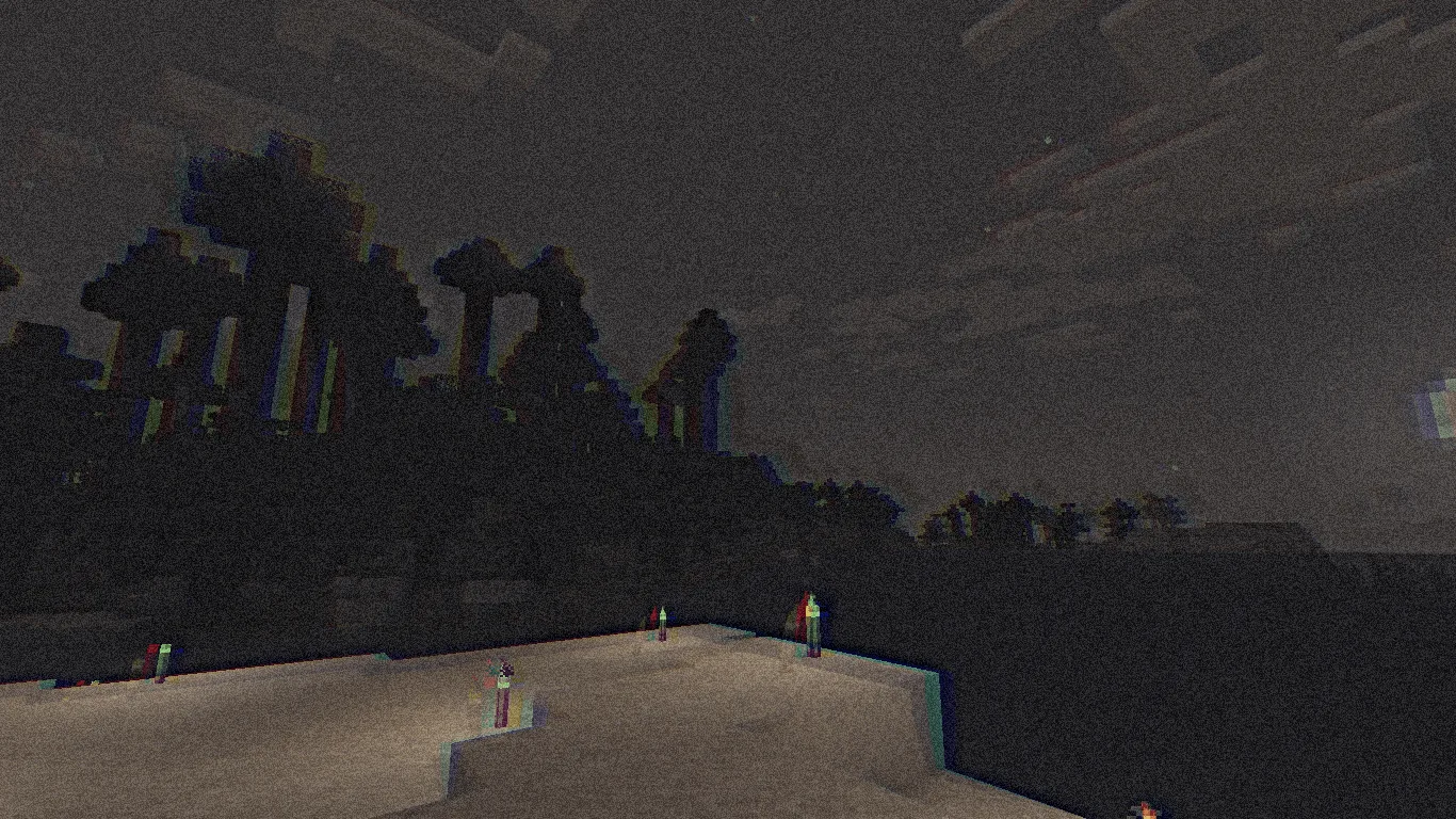 Warped Memory: Полночный пейзаж в Minecraft.