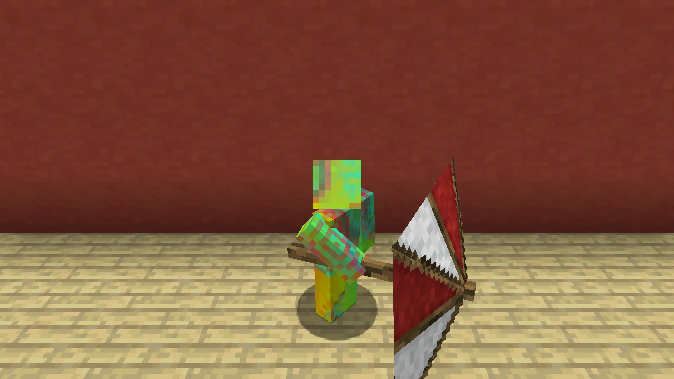 Персонаж в Minecraft держит зонтик, используемый в качестве щита и планера.