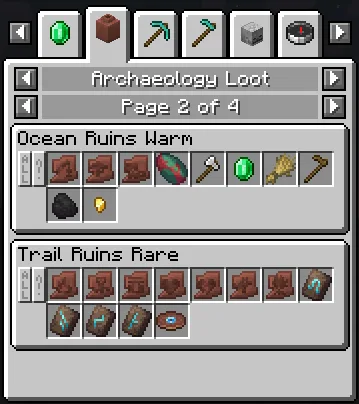 Интерфейс мода Advanced Loot Info с отображением добычи археологии.