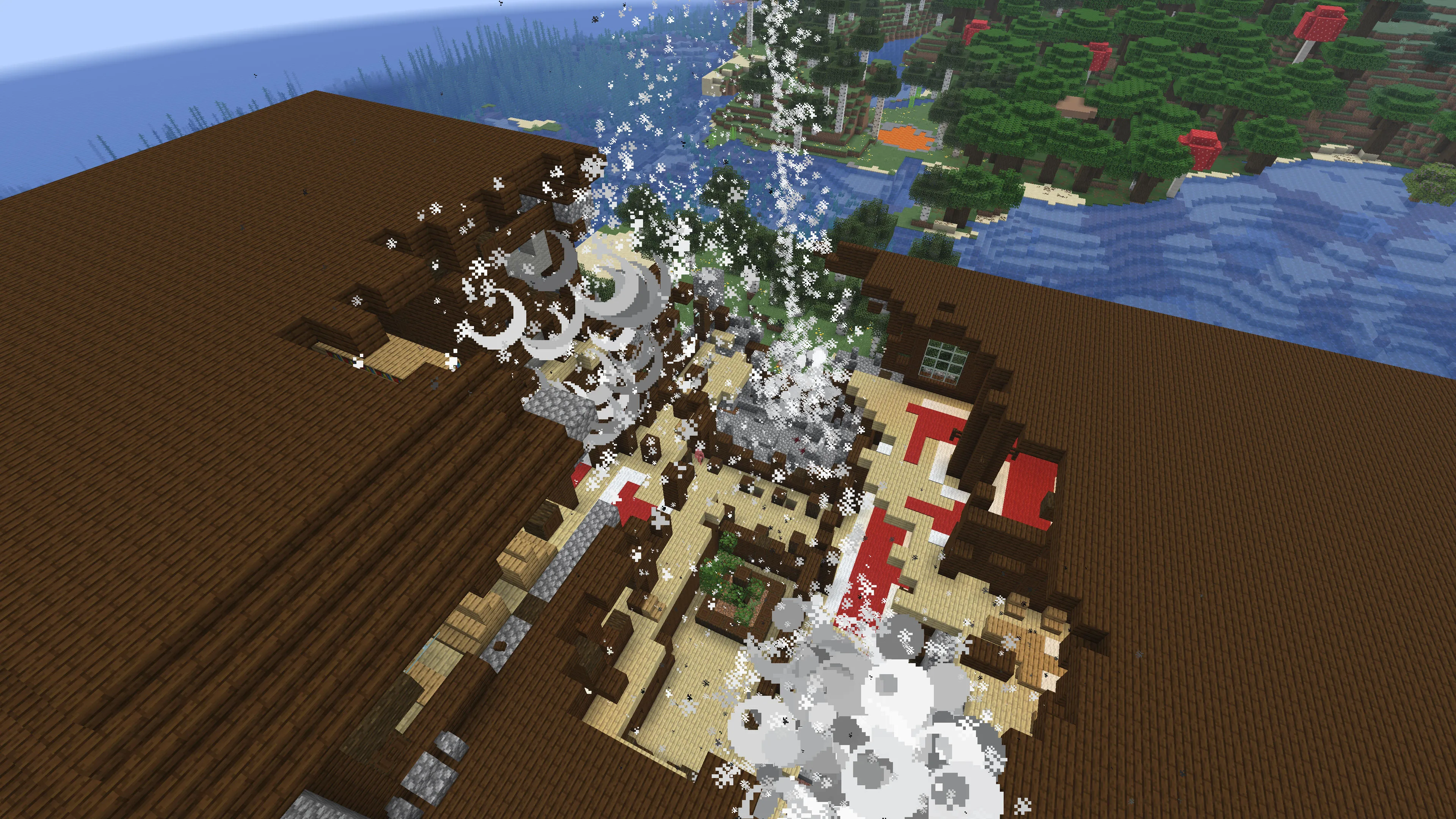 Взрыв ракеты из мода Chems' Guns, вызывающий масштабные разрушения.