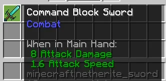 Зачарованный алмазный меч из набора Command Block Weapon в инвентаре