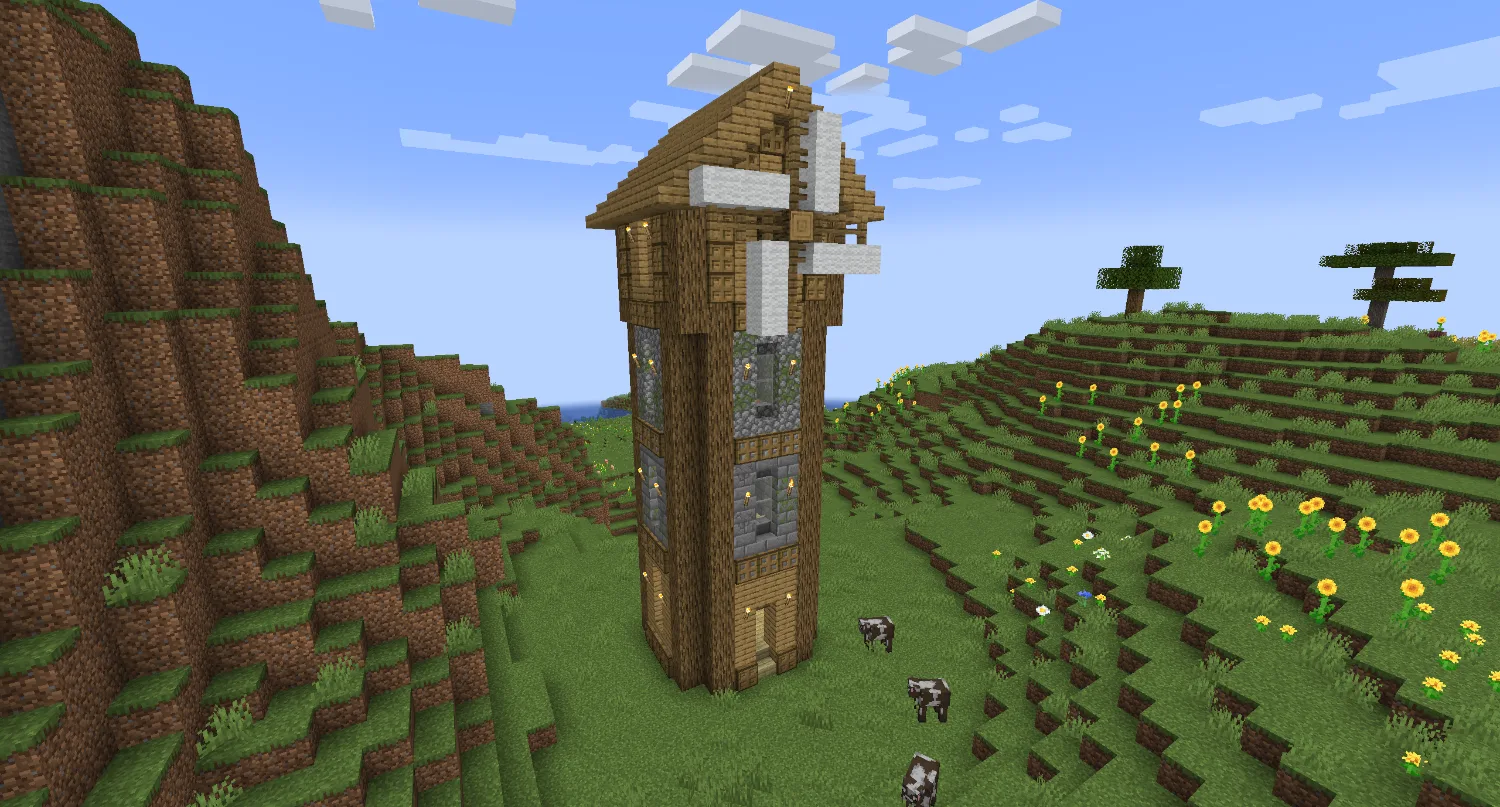 Дубовая башня с ветряной мельницей из мода Muffin's Structures.