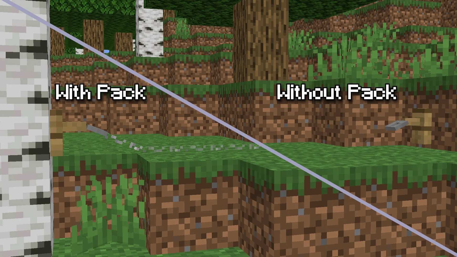 Сравнение 3D-нити из LeoTweaks с ванильной текстурой Minecraft