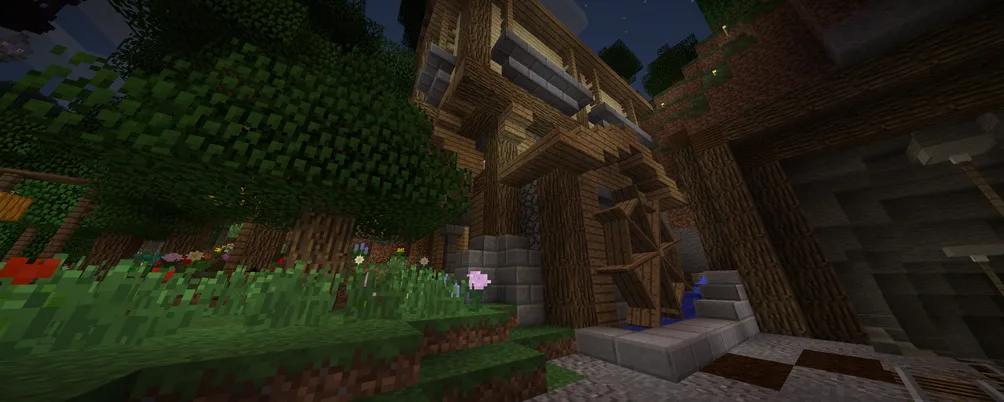 Водяное колесо, встроенное в здание, в моде Better Than Wolves: CE