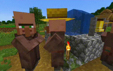 Скриншот из Minecraft: житель без частиц критического удара или урона.