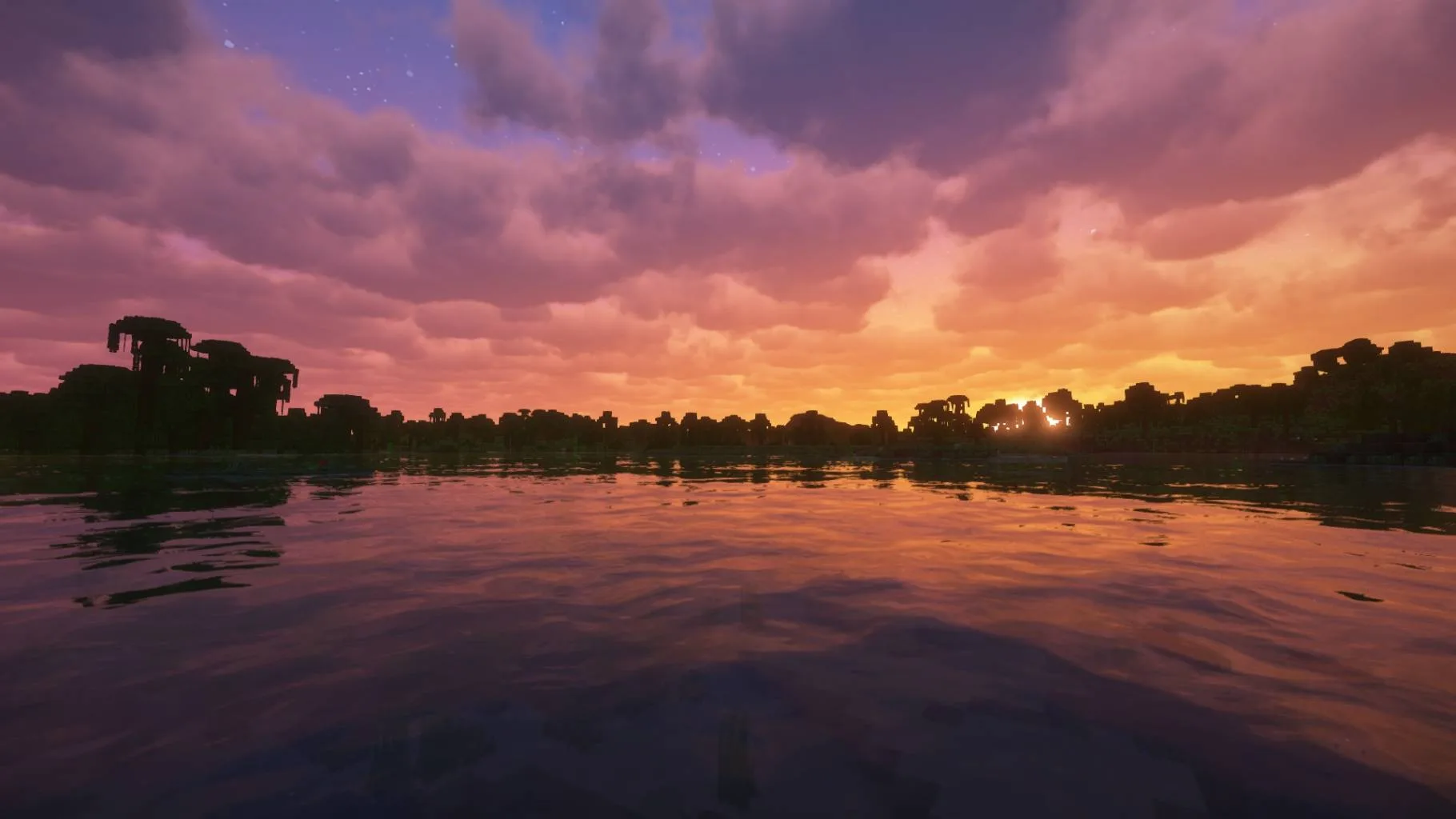 Яркий восход солнца в шейдерах Fantasy Shaders Unbound.