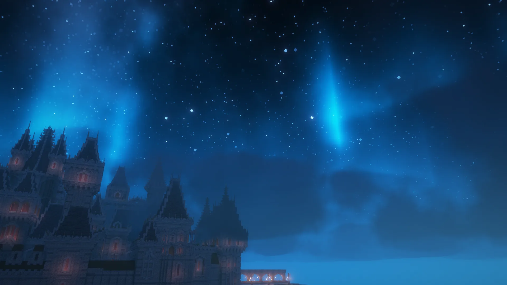 Ночное небо в Minecraft с шейдером Fantasy Shaders Unbound.