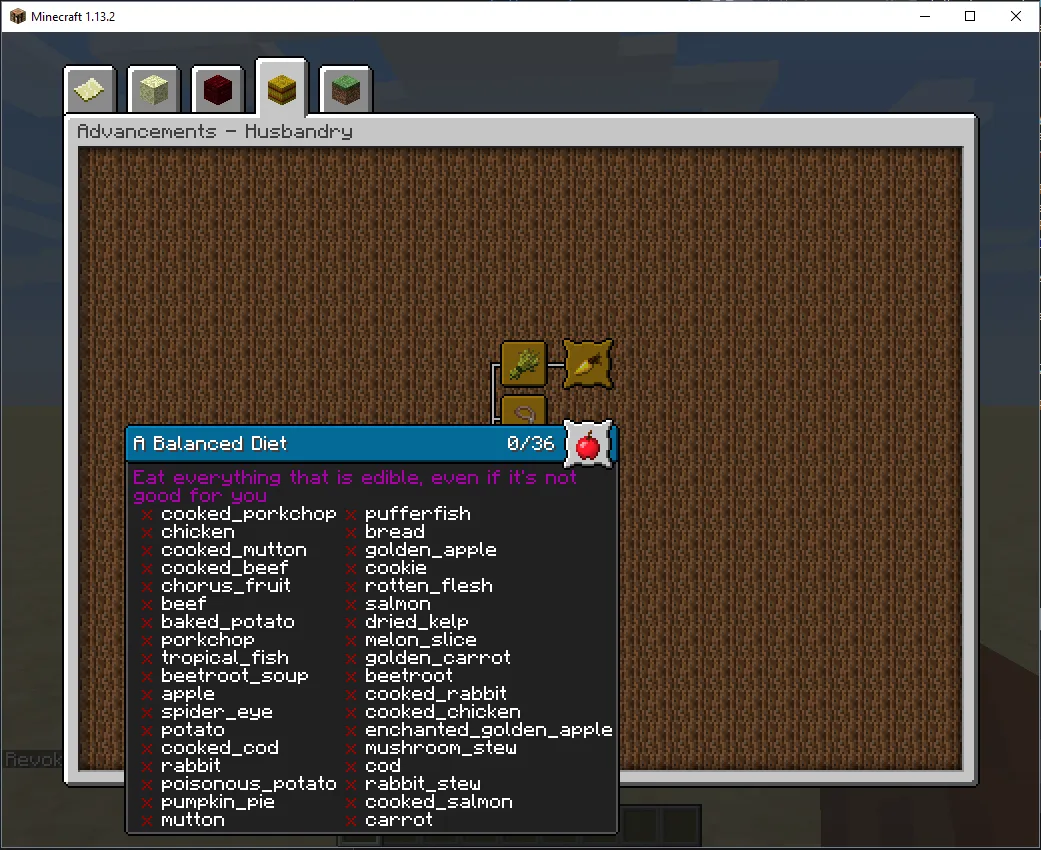 Интерфейс мода Better Advancements, отображающий все требования для получения достижения.