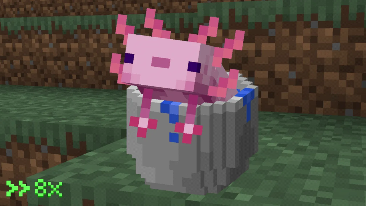 Анимация аксолотля в ведре, ускоренная в 8 раз, из проекта PixelBy: Tools.