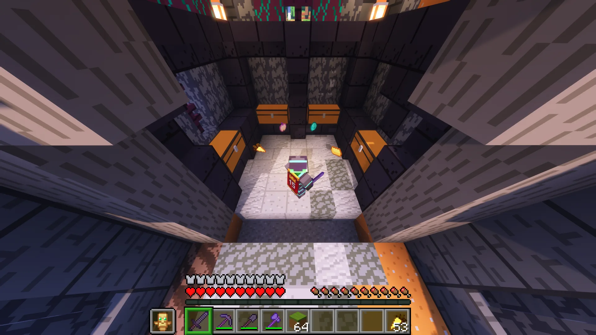 Анимация перемещения предметов из инвентаря игрока в ближайшие сундуки с помощью функции Quick Stack.