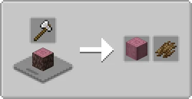 Демонстрация рецептов для снятия коры и переработки древесины из мода Farmer's Cutting: Biomes O' Plenty.