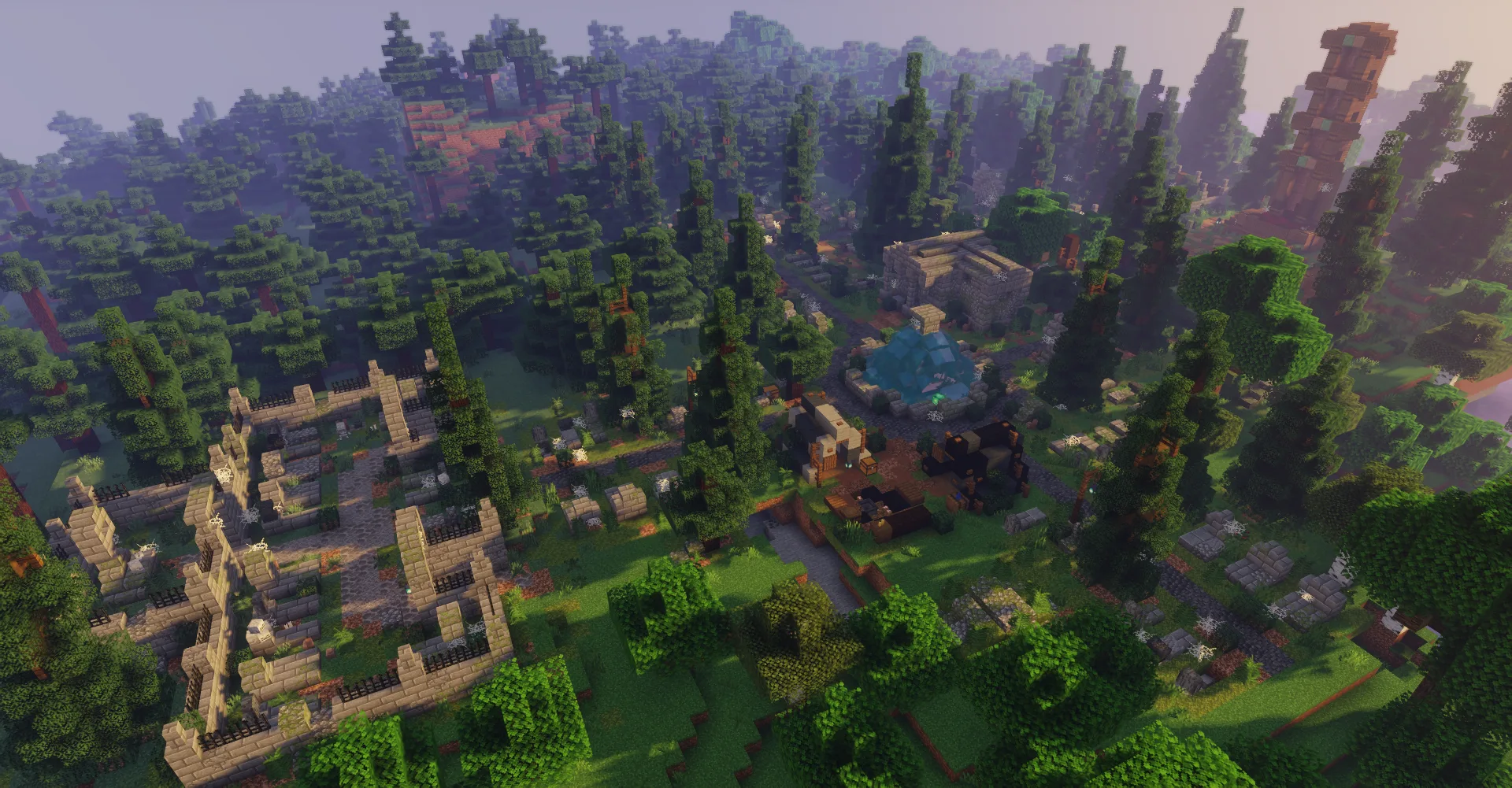 Крупное кладбище в Minecraft.