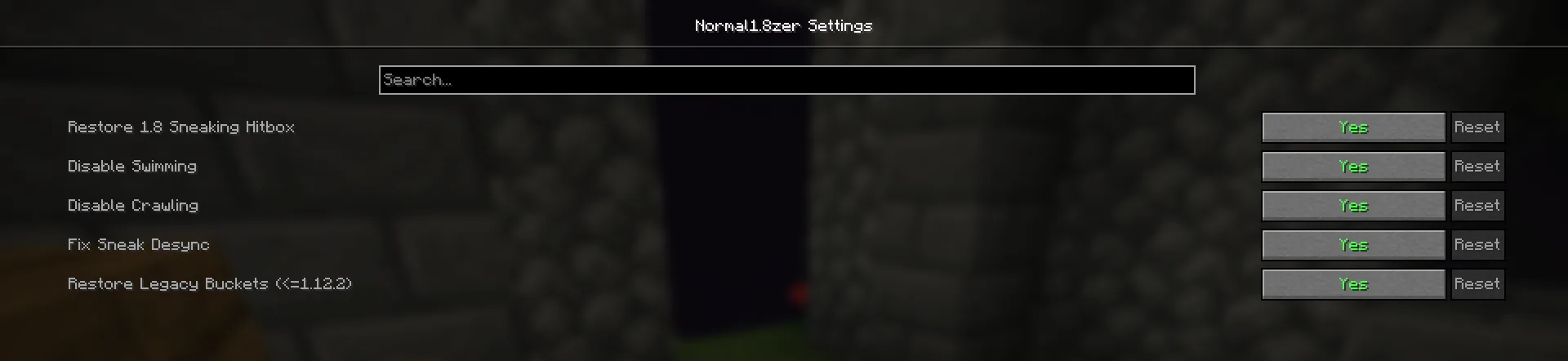 Меню настроек мода Normal1.8zer.
