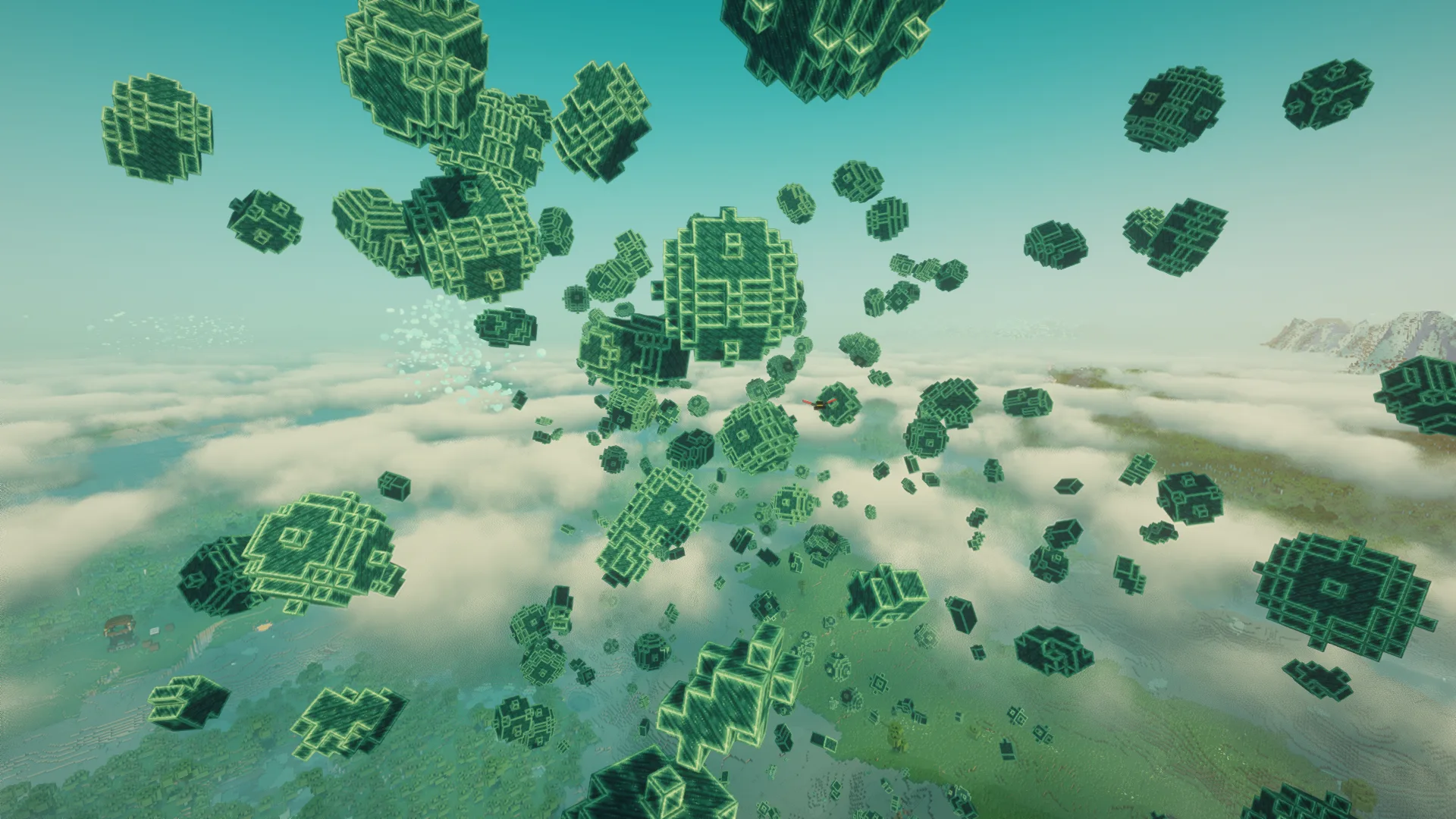 Полет среди кластеров левитита в моде Create: Levitite Fields