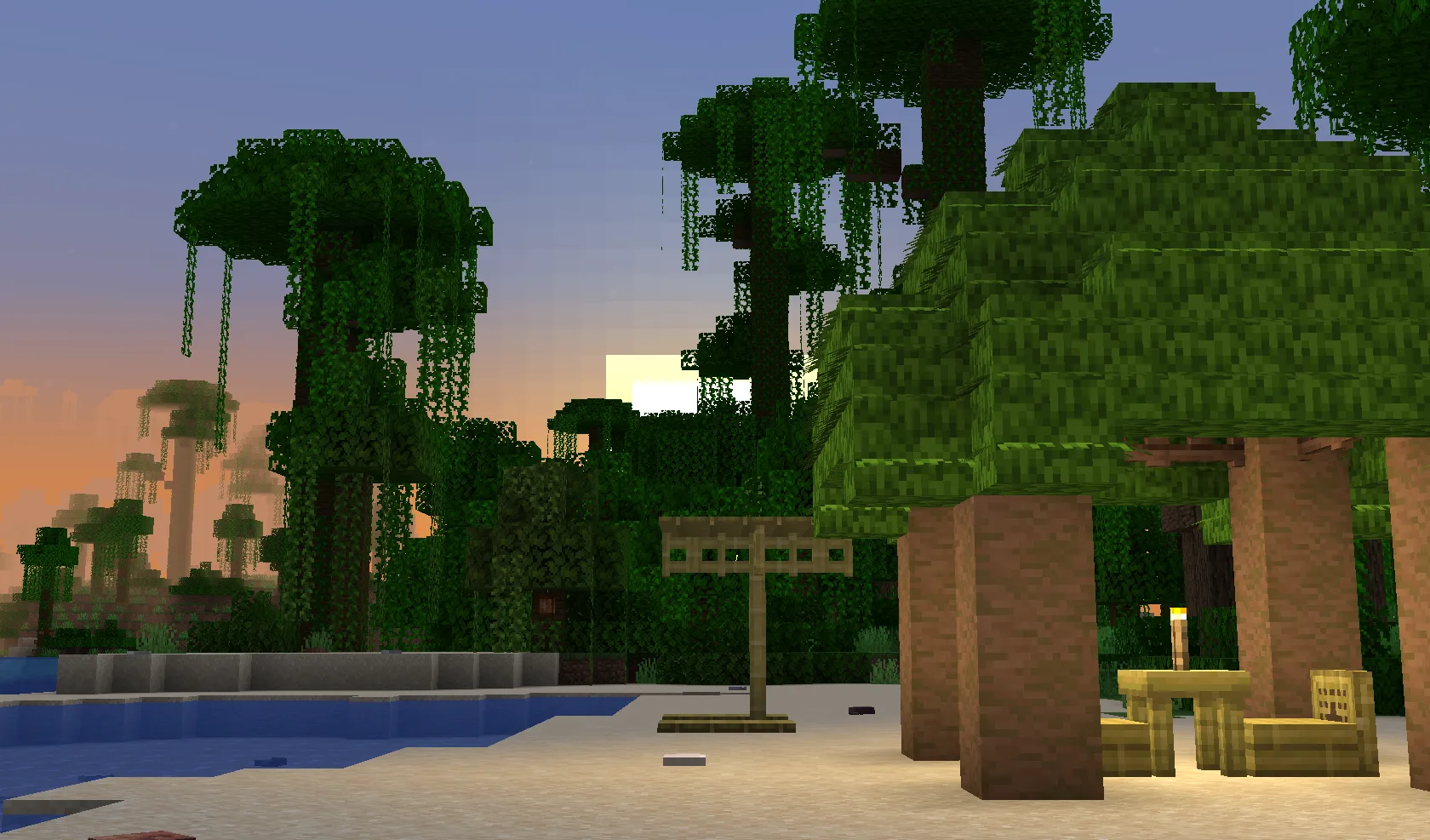 Декоративные элементы из бамбука: соломенная крыша, коврики и стол, созданные пользователем @zoinkers в рамках проекта Twigs.