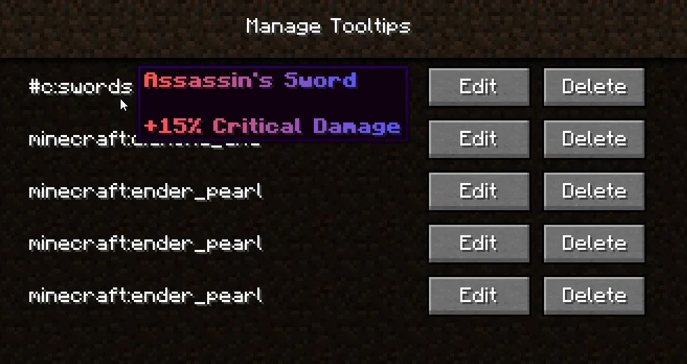 Меню управления подсказками в моде Custom Tooltip API
