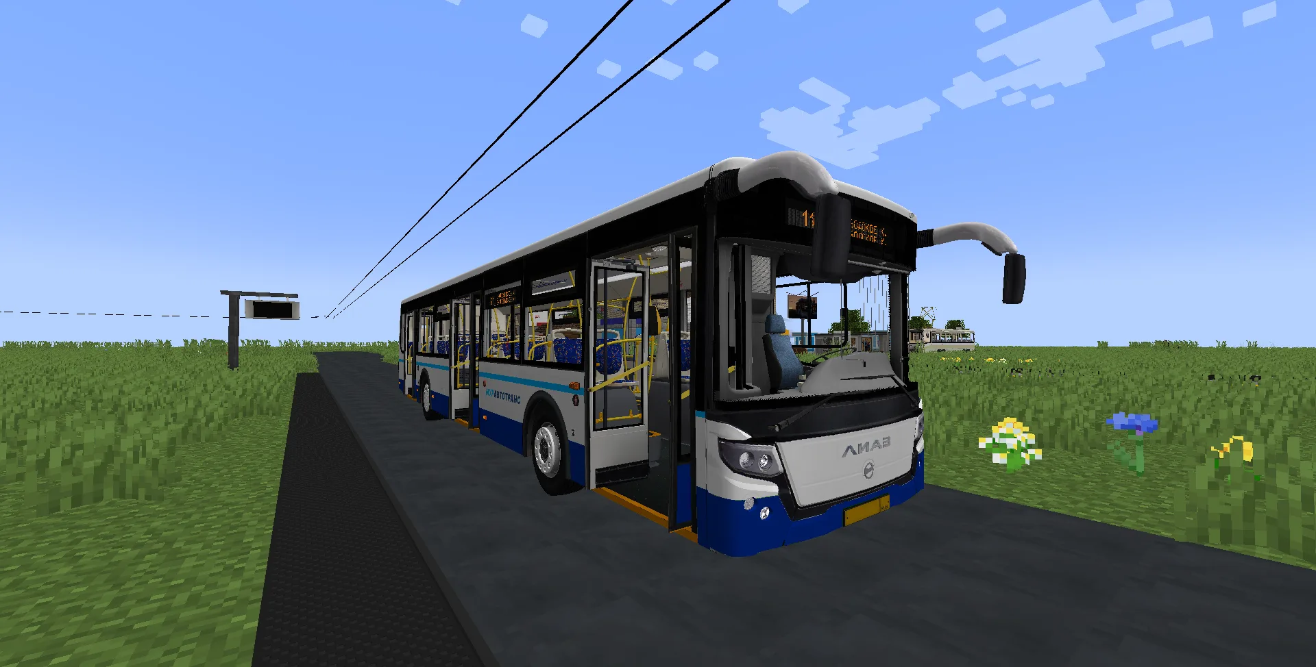 Модель автобуса ЛиАЗ-5292.30 с ливреей MAT в Minecraft.