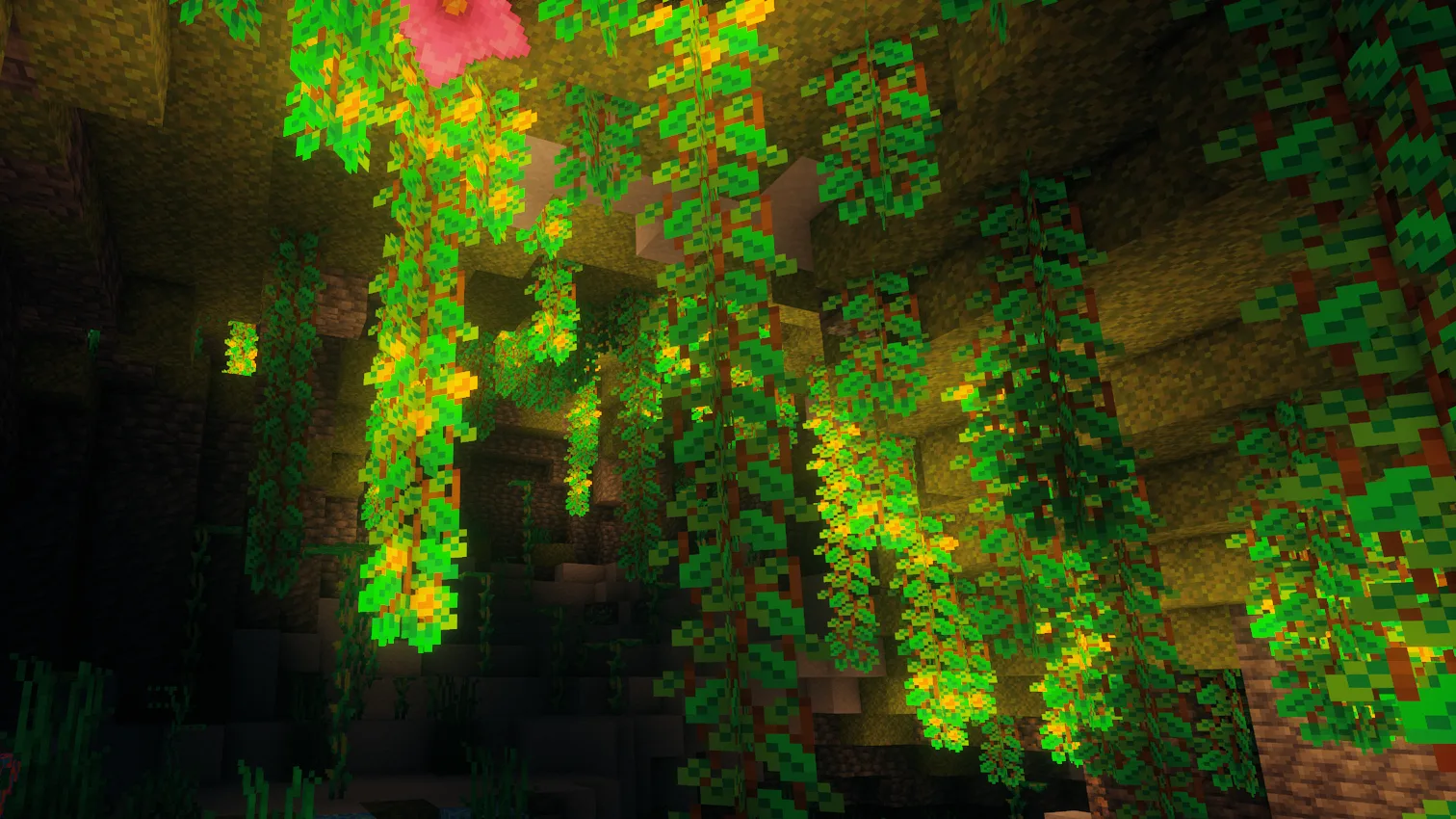 Текстурный пак COLOURFUL: светящиеся лианы в пещере.