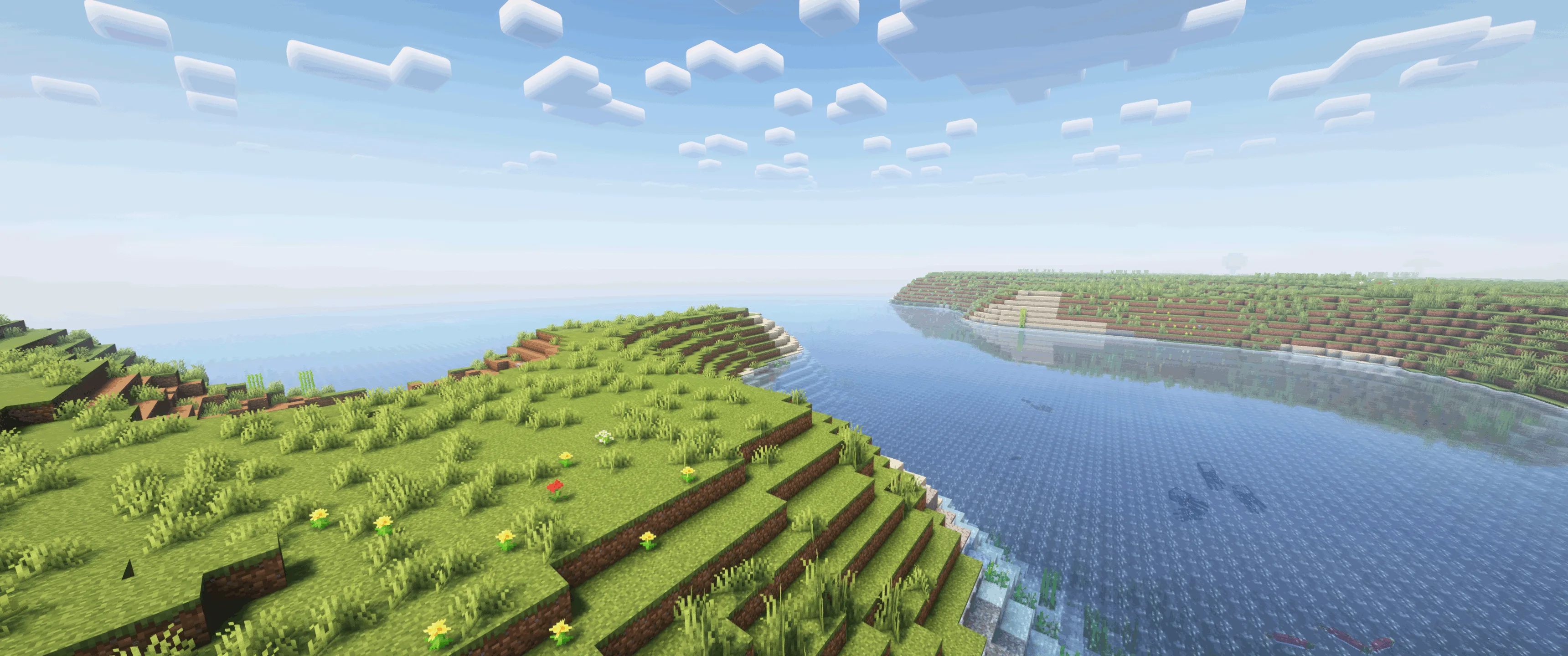 Река, впадающая в большое озеро в моде Crafted Terrain Generation