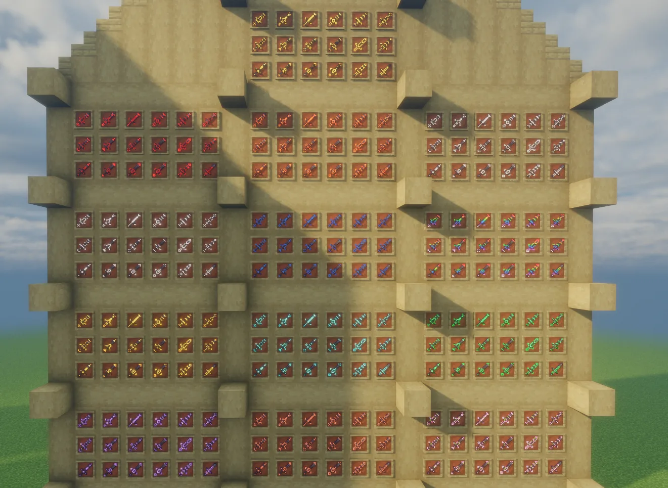 Светящиеся узоры на мечах и инструментах из Minecraft.