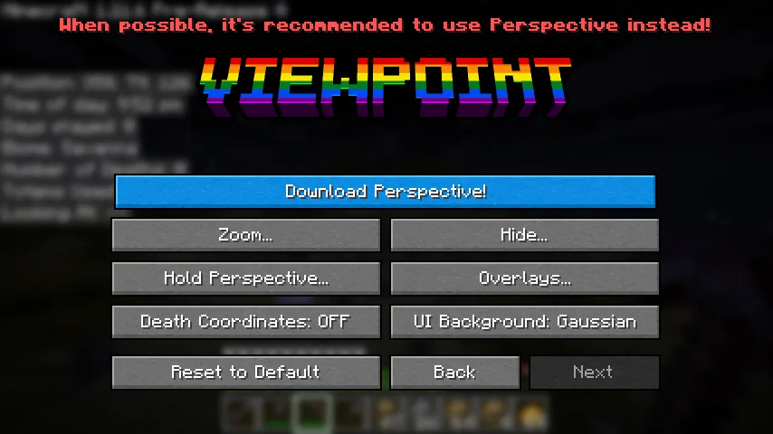 Меню настроек мода Viewpoint