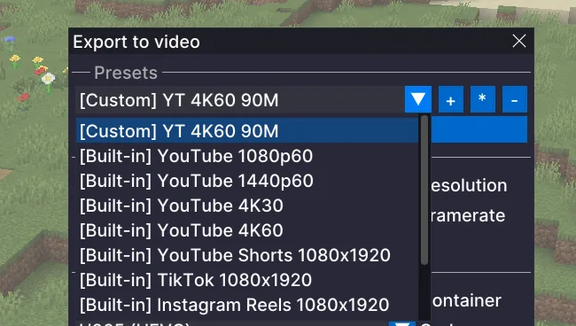 Настройки пресетов экспорта в моде Flashback Extras