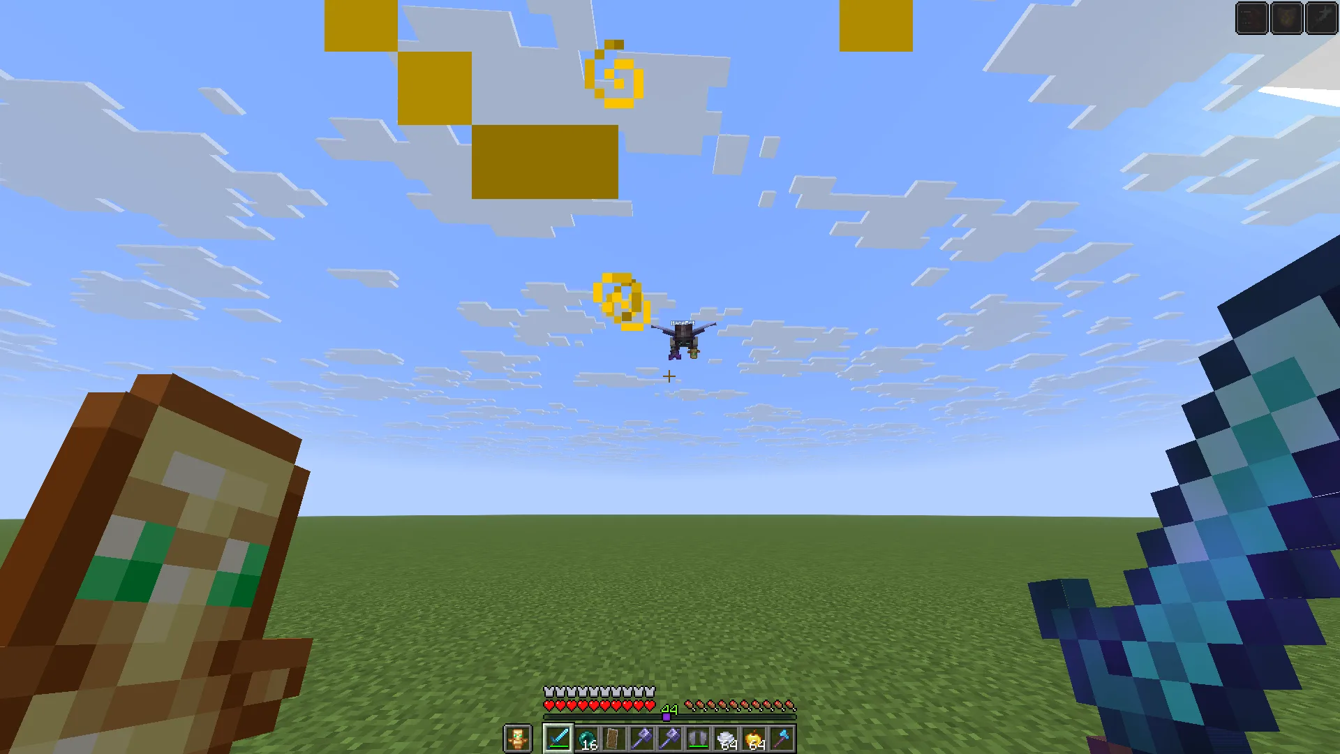 Скриншот игрового процесса с модом MaceBot в Minecraft.